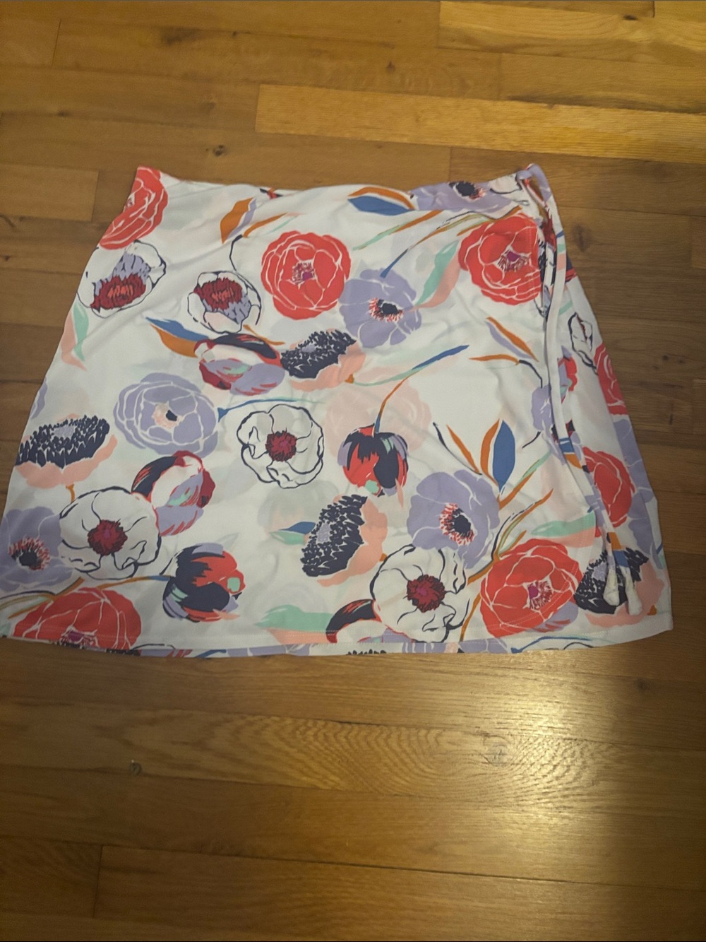 susan graver White Floral Tie-Waist skort in Coral & Lavender brand new sz med